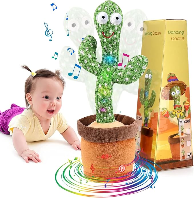 Dancing Talking Cactus Toy for Baby Boys Girls Toys, Adjustable Volume Dancing Cactus Toy Singing Mimicking Recording Repeating What You Say with LED English Sing Talking 15 Second Voice Recorder
