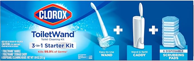 Clorox ToiletWand Toilet Bowl Cleaner- Toilet Brush, Storage Caddy and 6 Disinfecting Refill Heads