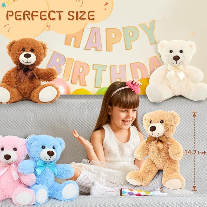 MaoGoLan 12 Pack Plush Teddy Bears Bulk for Mother's Day Valentines Gift, 14'' Soft Stuffed Bears for Baby Shower Decorations Wholesale Teddies for Gender Reveal Bear Party Favors