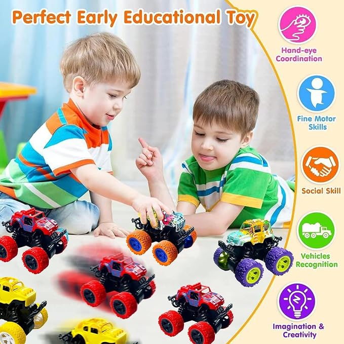 6 Pack Mini Monster Trucks Toys for Boys Girls Aged 3 and Above, Pull Back Truck Push and Go Friction Powered Car Toys Monster Truck Party Favors Birthday Decorations Classroom Prizes for Kids