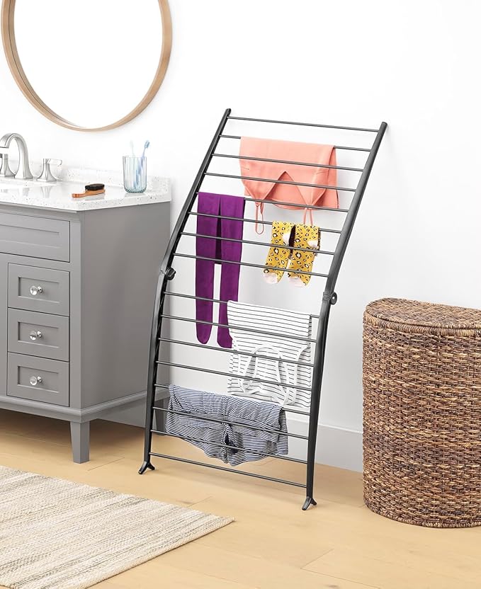 Whitmor Spacemaker Folding Drying Rack, Indoor Clothes Organizer with Patent-Pending Design, Space Saving, 6" L x 26" W x 51.5" H, Black