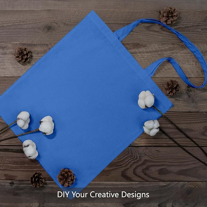 TOPDesign 12-Pack Economical 16"x15" Ocean Blue Cotton Tote Bags, Lightweight Medium Reusable Grocery Shopping Cloth Bags, Suitable for DIY, Advertising, Promotion, Gift, Activity