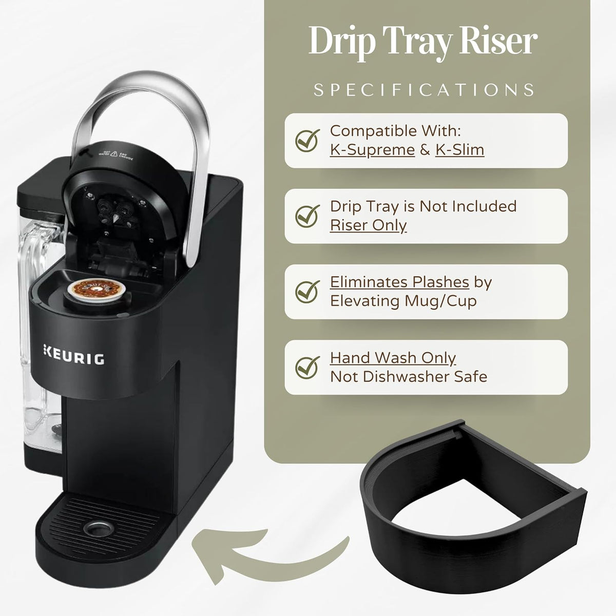 Drip Tray Mug/Cup Riser Made for the Keurig to Reduce Splashes - Riser Only (Gray, K-Supreme 1.25 Inches Tall)