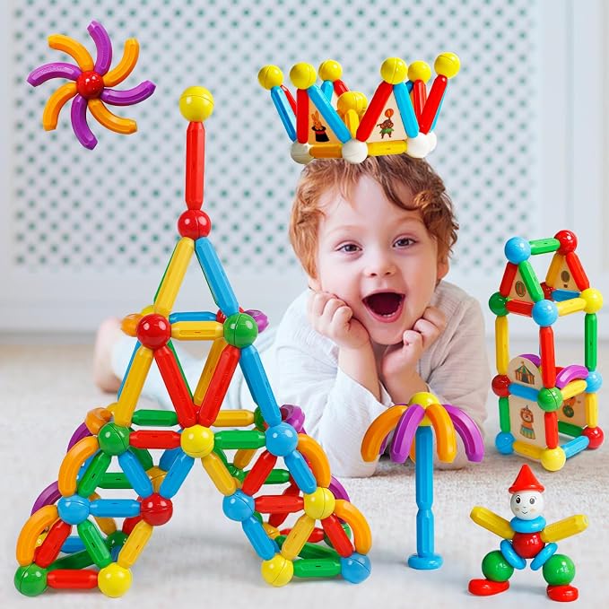 MAGBLOCK 136PCS Magnetic Sticks Toy Building Blocks Capable of Interconnection Magnet Tiles Balls Construction STEM Educational Learning Toys for 3+ Year Old Boys & Girls - Ideal Children's Gift Set