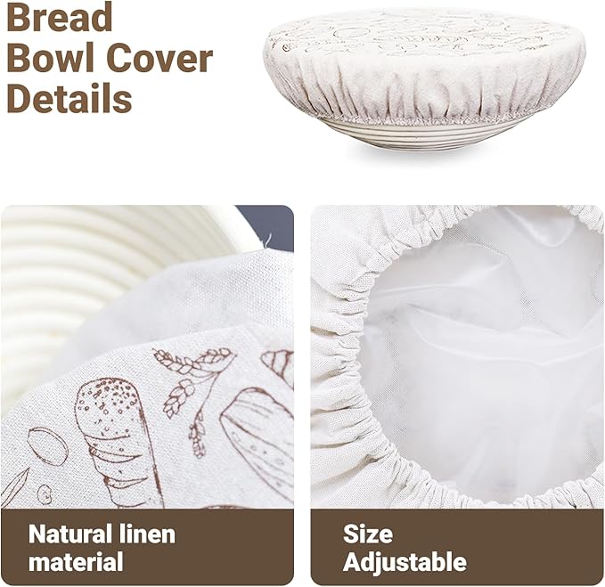 2 Pack 10'' Bowl Covers for Bread Proofing with Plastic Liner, Reusable Cloth Bread Bowl Cover for Sourdough Rising