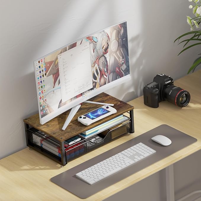 gianotter Computer Monitor Stand Riser, office organizer with Drawer, Office Organizers Storage for Classroom Office Supplies (Wood)
