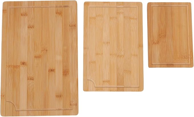 Bewinner Three Piece Wood Cutting Board Set | Smooth Cleaver Friendly Chopping Boards With Grooves And Inner Handles For Kitchen Serving