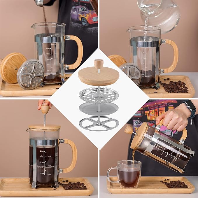 Sivaphe 6 Pieces French Press Replacement Filters Part, 3.15-4 Inch Cafetiere Coffee Maker Filter Stainless Steel, French Press Metal Mesh Screen for 1000 ml/ 34 oz/ 8 cup French Coffee and Tea Press
