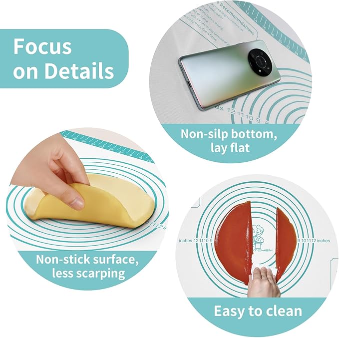 Non Stick Silicone Pastry Mat for Dough Rolling, Silicone Baking Mat with Measurement, Nonslip Fondant/Pie Crust Mat for Making Cookies Macarons Baking Tools Mint 32 x 24 Inch