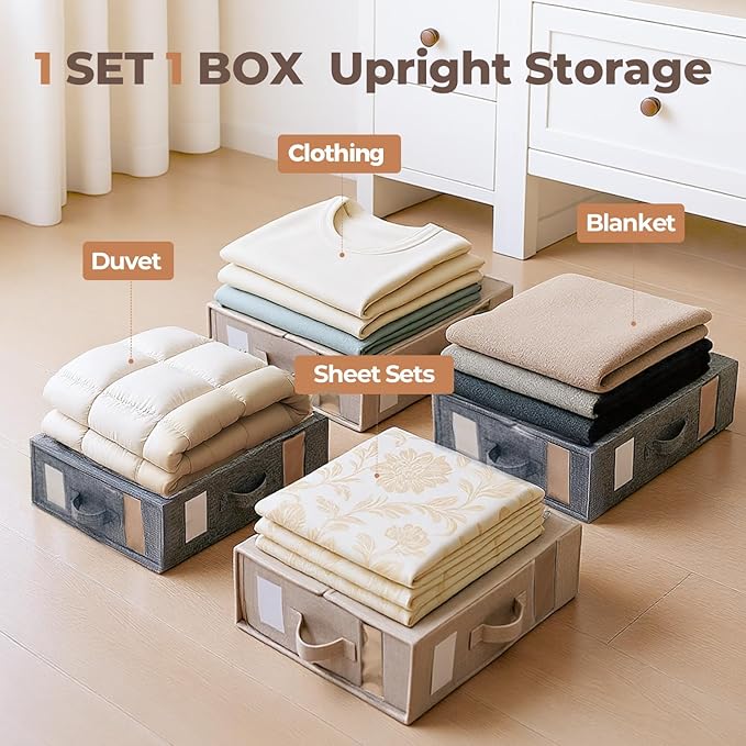 4Pack Sheet Organizers and Storage - King/Queen Size Sheet Storage Organizer with Window, Foldable & Dustproof Sheet Organizer for Linen Closet for Summer Blankets & Sheet Sets,Grey