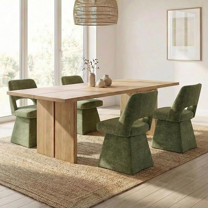 VKNOW Upholstered Swivel Dining Chairs Set of 2, Modern Dining Room Chairs with Open Back, Chenille Fabric Kitchen Chairs for Dining Room, Living Room, Bedroom, Vanity, Green