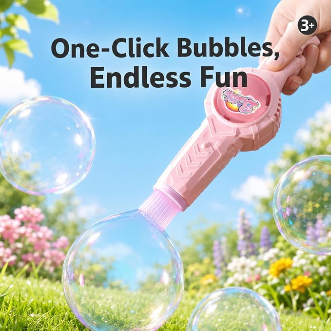 Fog Bubble Machine, Electric Smoke Bubble Maker with Music & Colorful Lights, Magic Interactive Bubble Fog Game for Kids Parties Gift, Includes 3 Refills, Green