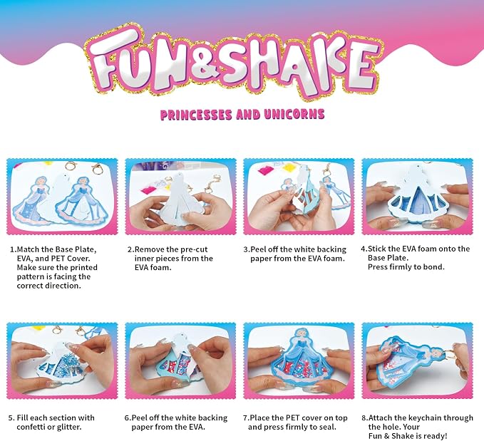 Artnedu Shake-its– Fun&Shake Kit de artesanato com Glitter para crianças, Artes e artesanato DIY com chaveiros,Unicórnios e Princesas,Creative Gift for Girls & Boys Ages 4, 5, 6, 7, 8, 9, 10