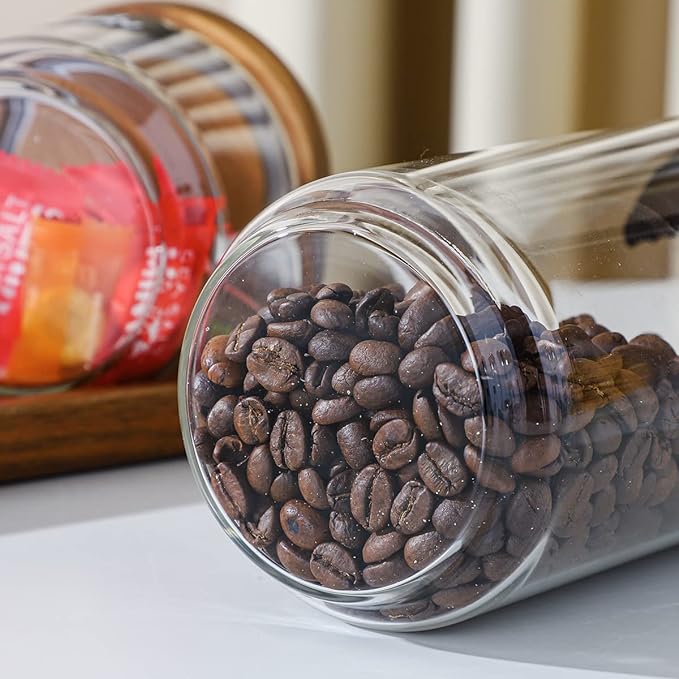Glass Storage Jars with Acacia Wooden Lid Set of 3, 34 OZ High Borosilicate Glass Containers Kitchen Food Canisters s for Coffee Beans/Sugar/Tea/Nuts