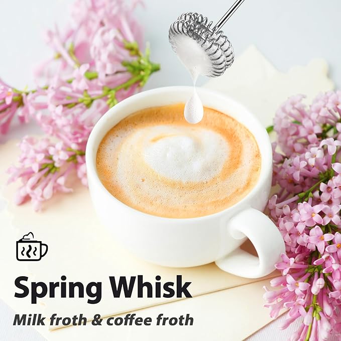 Milk Frother Rechargeable Handheld-Electric Whisk 3 Speed Adjustable, Coffee Frother Wand with 3 Stainless Whisks, Foam Maker, Drink Mixer Blender for Latte Cappuccino Matcha Egg (With Stand, Beige)