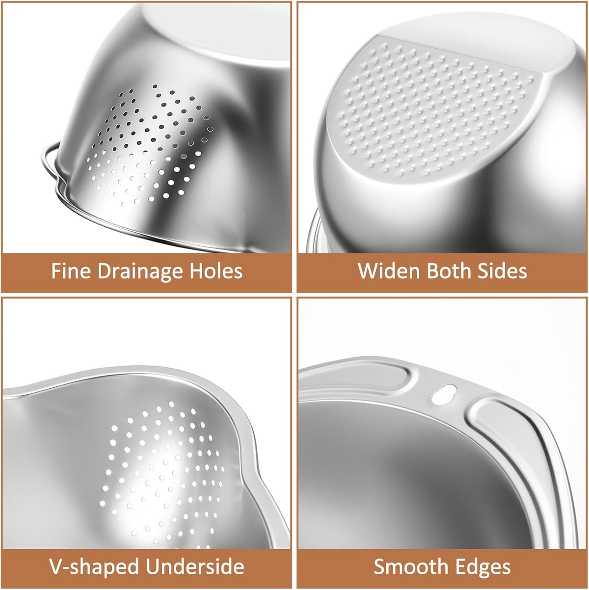 2 Pcs Rice Washer Strainer Bowl 4-in-1 Washing Bowl for Quinoa, Stainless Steel Rinser with Side Drainers Small Colander for Cleaning Fruits, Vegetables, and Beans - Versatile Kitchen Tool