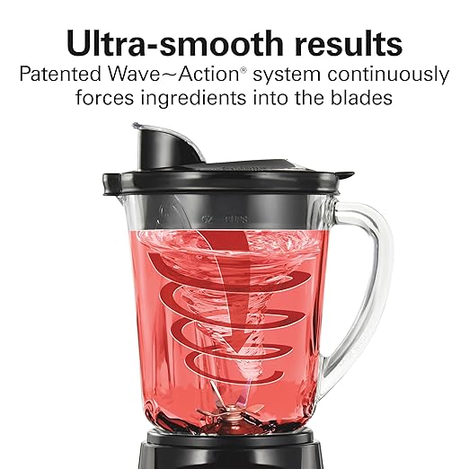 Hamilton Beach Power Elite Wave Action Blender For Smoothies, 40 Oz Glass Jar, 12 Functions Including Puree, Crush Ice, 700 Watts - Black (58148A)
