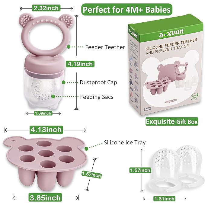 JEXFUN Silicone Breastmilk Popsicle Freezer Molds & Baby Fruit Food Feeder Pacifier, Baby Food Storage Containers Breast Milk Ice Cubes for Baby Teething & Infant Self Feeding, BPA Free - (Light Pink)