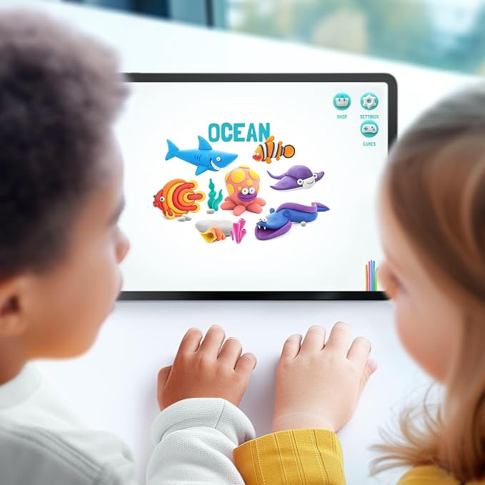 HEY CLAY Colorful Modeling Air Dry Clay for Kids 6 cans with Fun Interactive Instructions App - Kids Activities Age 3+ (Ocean: Clownfish, Discus Fish, EEL)