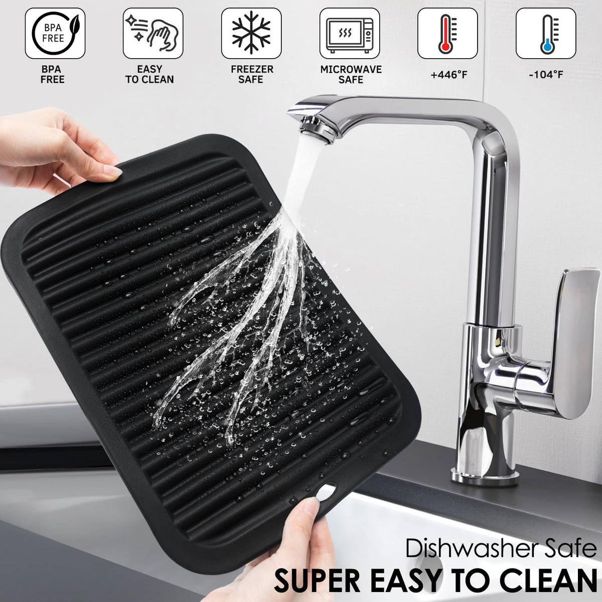 2 Pcs Silicone Trivets Black 16'' X 12'' Nonslip and Heat Resistant Hot Pads Trivets for Hot Pots and Pans Hot Pads for Kitchen(Black)