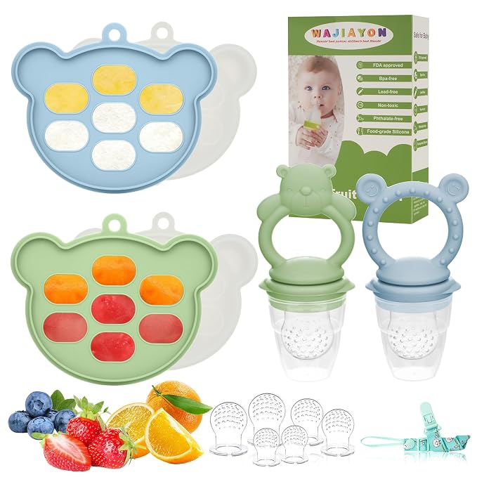 Baby Breastmilk Popsicle Molds & Baby Fruit Feeder (6 Pack), WAJIAYON Infant Food Freezer Tray Storage Containers, Silicone Teething Pacifier Feeder and Teether for Babies,Babies Feeder