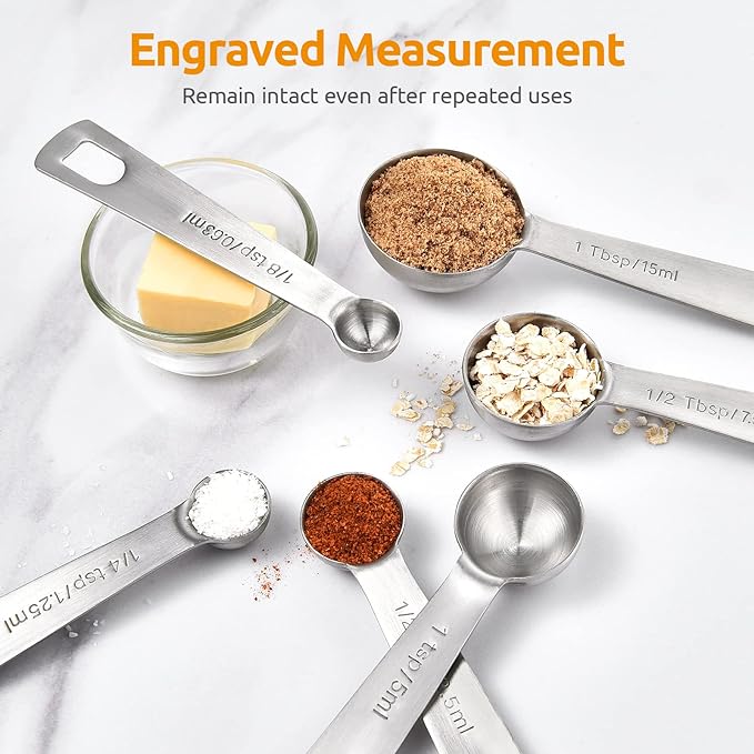 U-Taste 18/8 Stainless Steel Measuring Spoons Set of 6 and 600ºF Heat Resistant 13.76" Long, 3.63" Wide Wok Spatula for Kitchen Stir Fry (Aqua Sky)