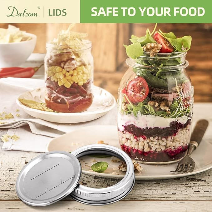 Dalzom® 72Pcs Canning Lids Wide Mouth, Premium Mason Jar Lids for Ball, Kerr Jars - Food Grade Material, 100% Fit & Airtight for Wide Mouth Mason Jars