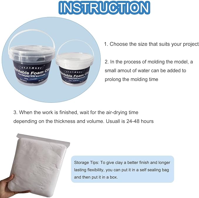 Foam Clay Cosplay Moldable Air Dry Foam Clay Craft 300g White Lightweight Sculpting Foam for Costumes Sanding Cosplay
