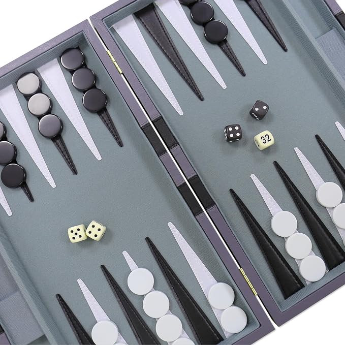 Backgammon Set - Classic Board Game with Premium PU Leather Case - Portable Travel Strategy Backgammon Game Set for Adults, Kids Family Game Night, Vacation & Gifts (18inch Large, Gray)