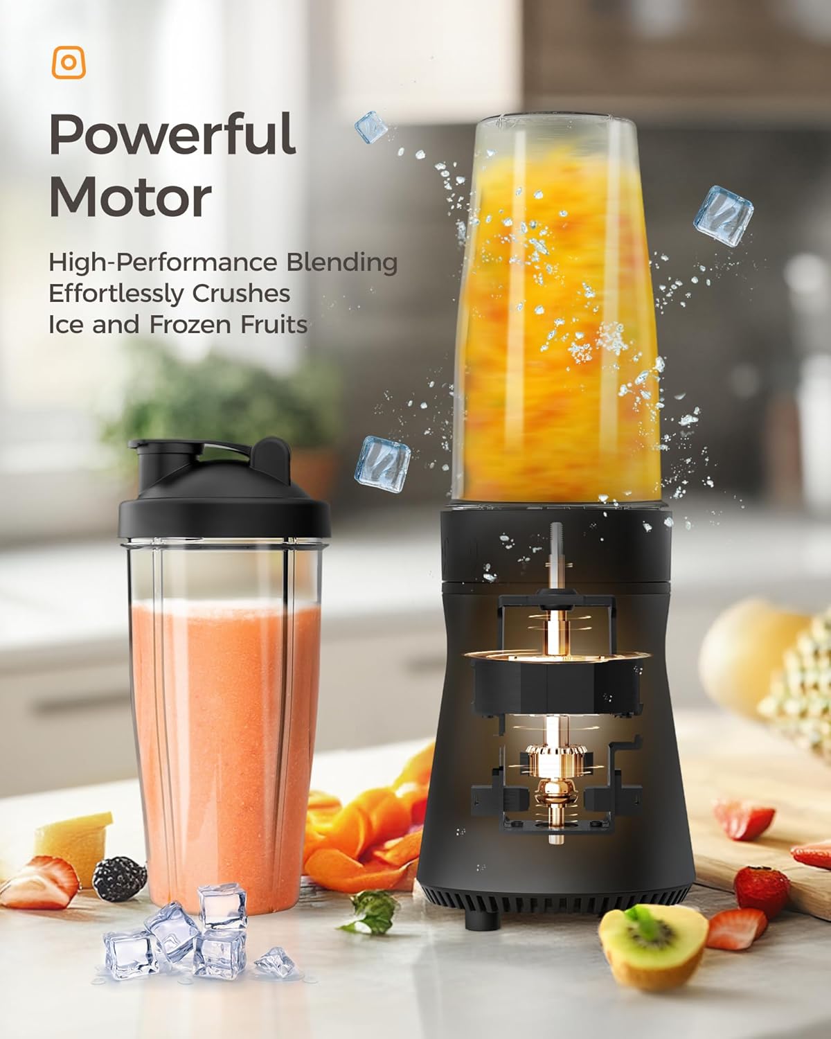 iCucina Smoothie Blender, Personal Blender for Shakes and Smoothies, 500W Pulse Technology Single Serve Blenders with 2 x 28oz Protable Cups for Ice Crush, Frozen Fruit Drinks