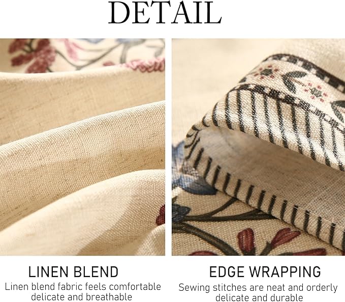 ISAENNE Designer Linen Light Beige Extra Long Table Cloth Rectangle,French Colorful Floral Tablecloth,Stain Resistant Decor Tablecloths for Dining Thanksgiving Kitchen,63"*110"-Helena E