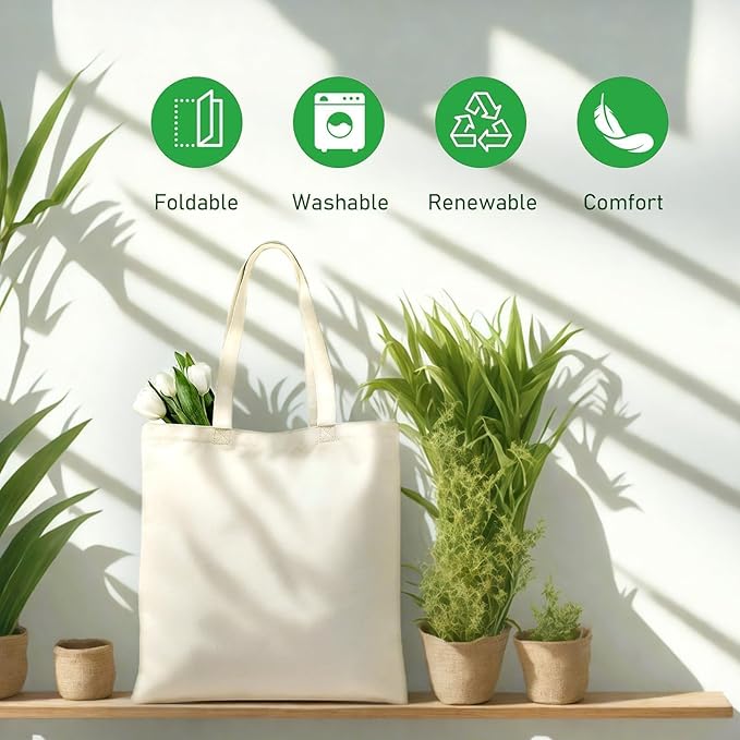 MOLOVA 1-Pack to 6-Pack Available Standard 14"x15" Premium Canvas Tote Bags,Load 55lbs,Reusable bag made of 6oz of natural canvas with Handles for Gift-Giving,Work,DIY Projects,Shopping(3 Pack)