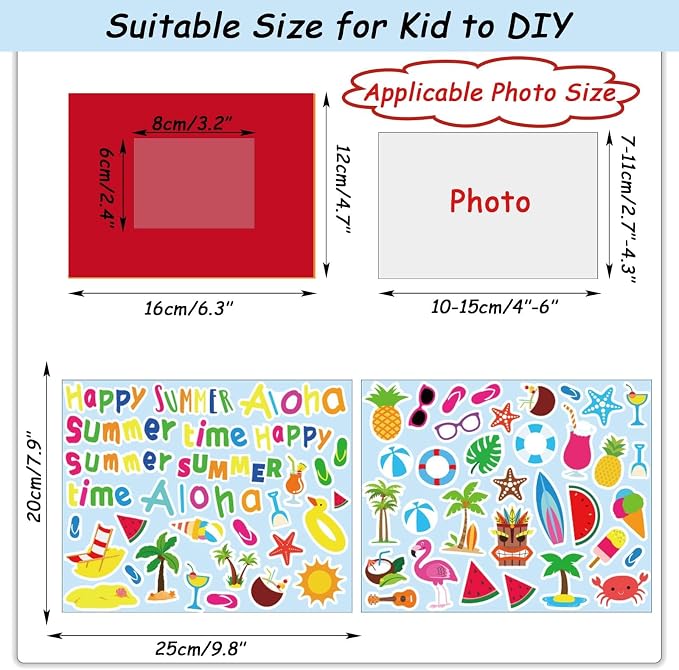 chiazllta 30 Pack Summer Crafts Kit for Kids End of School Year Picture Frames Beach DIY Art Crafts Classroom Summer Activities Game Party Favor