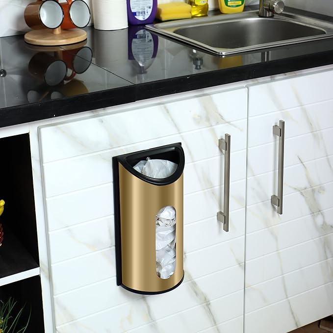 Utopia Kitchen Grocery Plastic Bag Holder and Dispenser for Plastic Bags - Easy Wall Mount Bag Saver - Stainless Steel (Gold, Medium (Pack of 1))