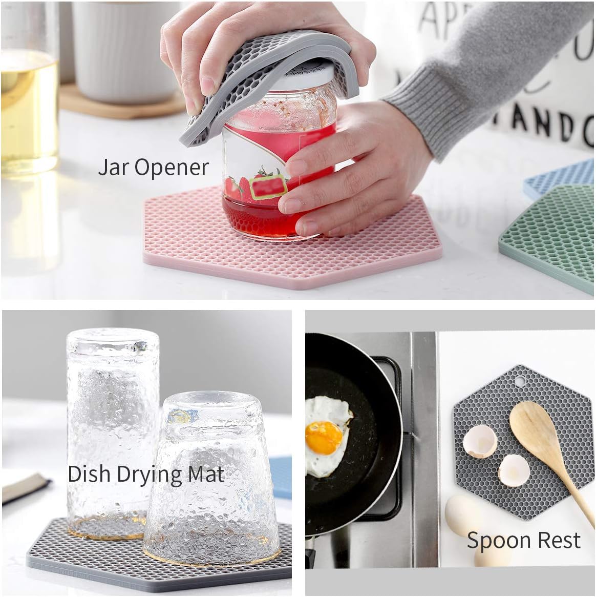 4 Packed Silicone Trivet Mats - DIY Different Size Dish Drying Mat, Hot Pot Holder for Pots & Pans, Non-Slip & Heat Resistant Kitchen Hot Pads for Countertops & Table, Beige