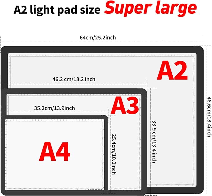TOHETO A2 Light Pad 25.2''x18.4'', Large Magnetic LED Light Board for Diamond Painting, 3-Color Modes Light Box for Tracing, 6-Level & Stepless Dimmerable Diamond Art Light Table for Drawing,Sketching