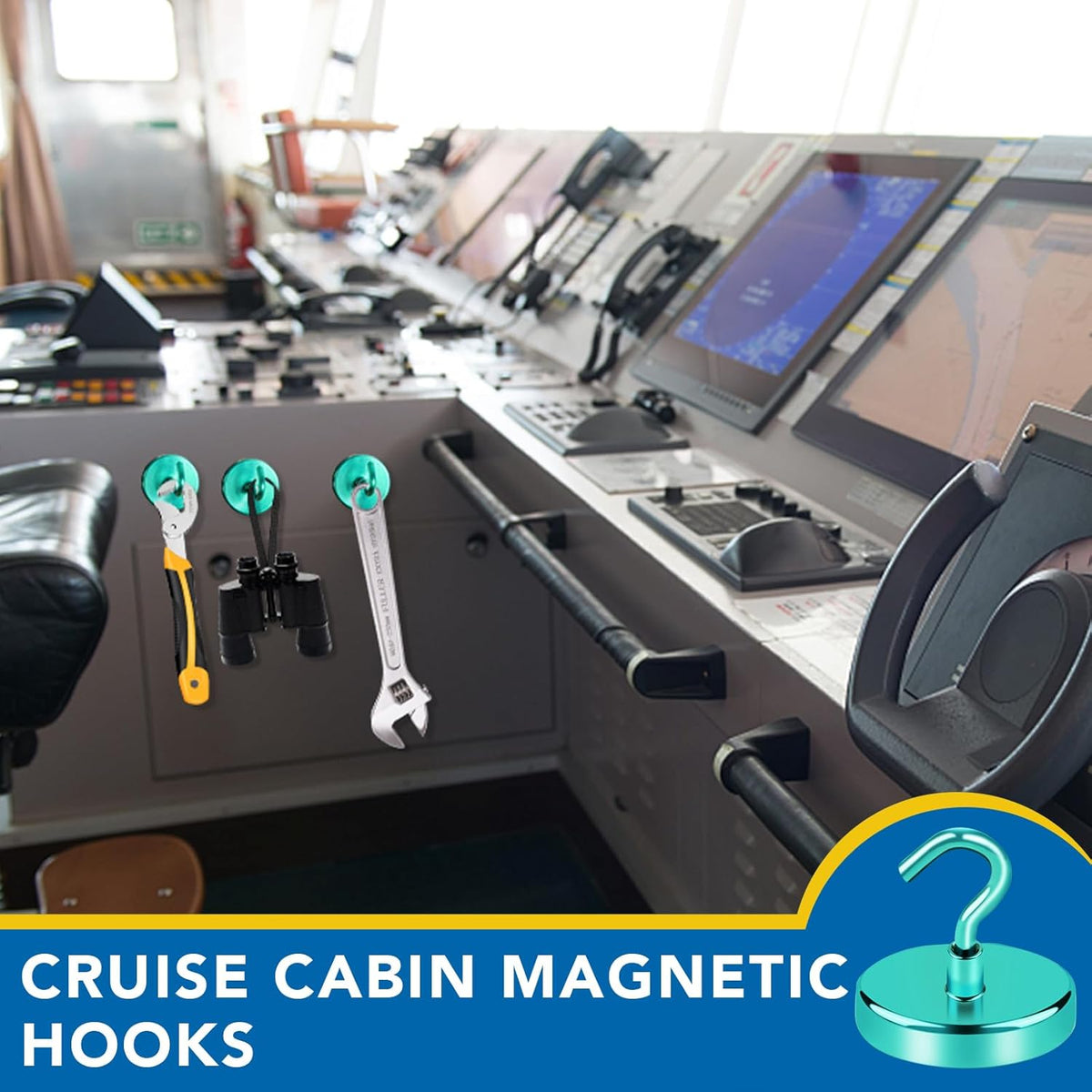 LOVIMAG Cruise Ship Essentials - 150Lbs Heavy Duty Green Magnetic Hooks for Cruise Cabins - 12 Pack