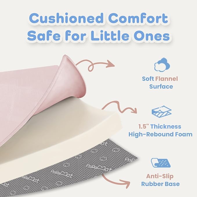 1.5" Thick Padded Baby Play Mat for Floor Tummy Time, Pro Soft Foam Activity Playroom Playmats, Easy Care with Non-Slip Safe for Infant Toddler Kids Crawling 59"x 71" (Pink)