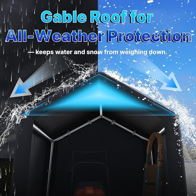 ADVANCE OUTDOOR 6x6 ft Storage Shelter Outdoor Portable Shed with 2 Roll up Zipper Doors & Vents Carport for Motorcycle Waterproof and UV Resistant Portable Garage Kit Tent, Gray