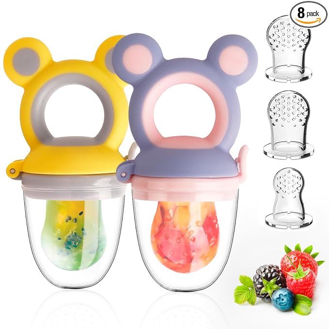 Baby Solids/Frozen Fruit Feeder Pacifier, Infant Teether Toy 4M+, BPA-Free Silicone Pouch & Nipple, Safely Introduce Solids, Teething Relief, 2-Pack