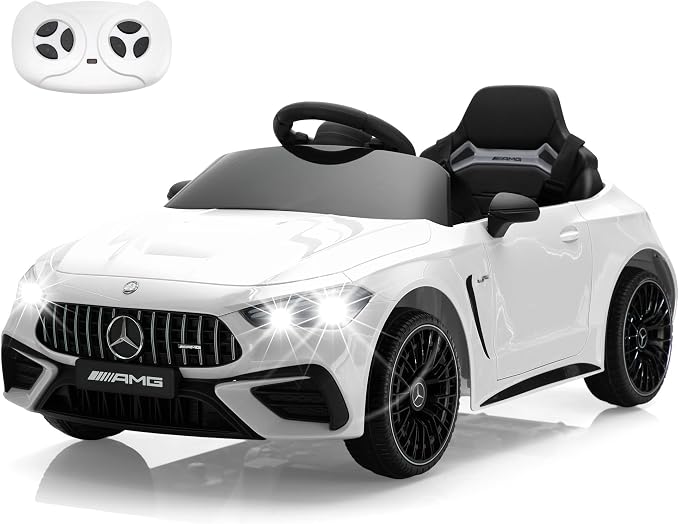 Licensed Mercedes-Benz Kids Electric Car by TOBBI, Toddlers Ride On Toy, Battey-Powered Vehicle with Parental Remote Control/Soft Start/3 Speeds/Horn & LED for Children Ages 3-6 Years-White