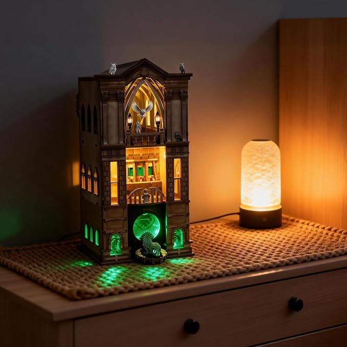 Book Nook Magic Kit - DIY Miniature House Kit for Adults, Teens, Dollhouse Booknook Bookshelf Insert Decor with LED Light, 3D Wooden Puzzle Gifts for Family, Friends(Whisper Gate X)