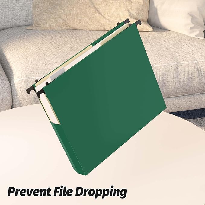 Extra Capacity Plastic Hanging File Folders,12 Pack Reinforced Expanding Hang Folder Letter Size,Accordian Pocket,Heavy Duty 2 Inch Expansion,Hanging Folder Organizer for Office Home,Green