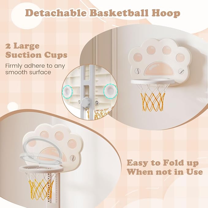 Costzon 3 in 1 Toddler Basketball Hoop, Height Adjustable Kids Sports Center w/Foldable Basketball, Soccer & Golf Game, Indoor Outdoor Activity Playset w/Foldable Rim, Gift for Children Baby Infant