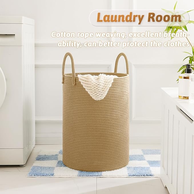 Laundry Basket,Woven Cotton Rope Laundry Hamper,100L for Decorative Storage of Dirty Clothes,Toys and Blankets in Bathroom,Baby Room and Living Room
