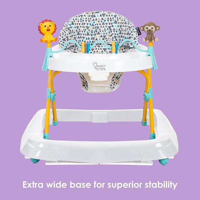 Smart Steps Trend Activity Walker with Removeable Toy Bar, Multi-Directional Front Wheels, Tray, Adjustable Height and Flat Fold Frame for Storage, Ages 6 Months +, Zoo-ometry White