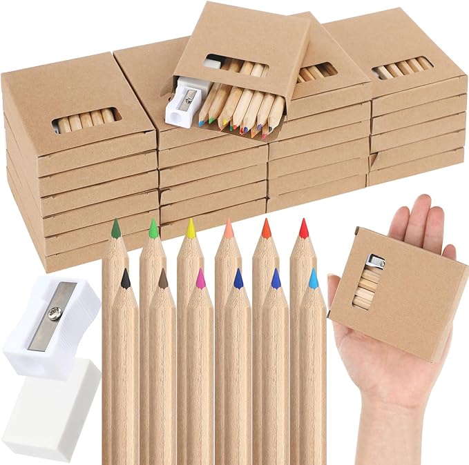 Sinload 48 Set Mini Colored Pencil Bulk for Kid 3.5in Colored Pencils for Coloring Drawing Bulk for Student Teacher 12 Color with Sharpener Eraser Back to School Classroom Party Favors Gifts