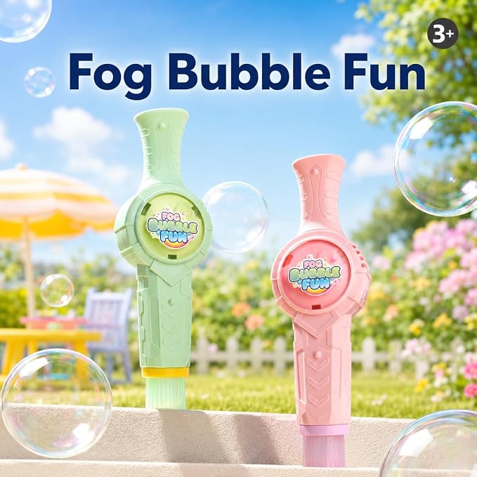 Fog Bubble Machine, Electric Smoke Bubble Maker with Music & Colorful Lights, Magic Interactive Bubble Fog Game for Kids Parties Gift, Includes 3 Refills, Green