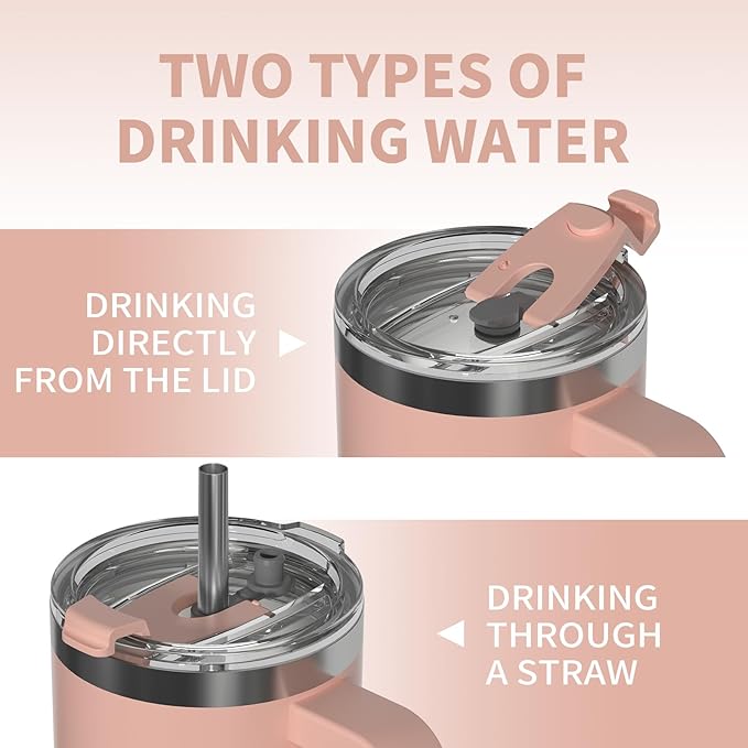 20 oz Tumbler with Handle,Tumbler with Lid and Straw,Double Wall Insulated Cup Stainless Steel Travel Mug(Cold for 34 Hours),Water Bottle for Iced Tea,Coffee,Cold Beverages(Pink)
