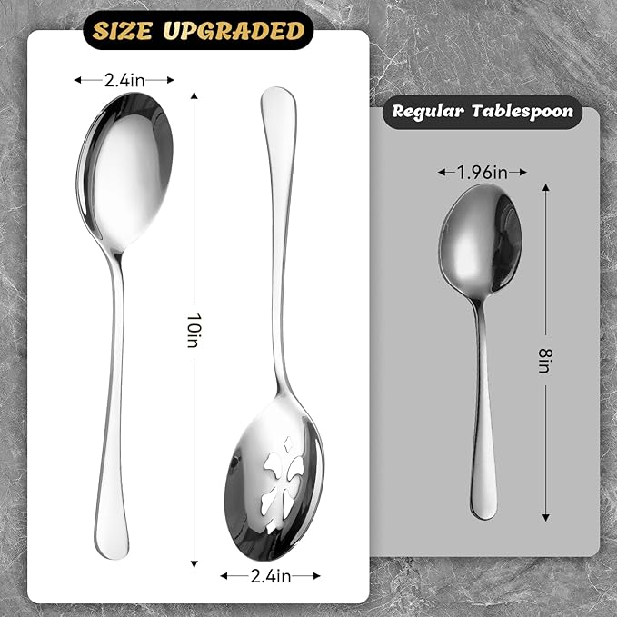 4 Piece Stainless Steel Serving Spoon Set - 2 Large, 2 Slotted,Dishwasher Safe,10-Inch, for Parties/Kitchen/Buffet/Catering